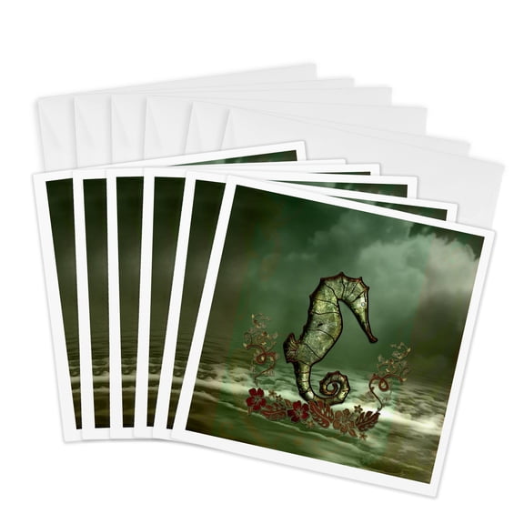 3drose, Decorative Seahorse over the Ocean, 6 Greeting Cards with Envelopes