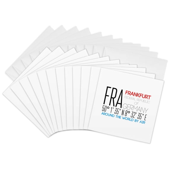 3drose, Decorative Text Fra, Frankfurt, Germany, Location Coordinates, 12 Greeting Cards with Envelopes