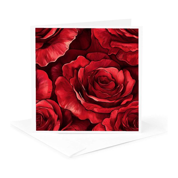 3drose, Deep Red Roses in Bloom Pattern, 1 Greeting Card with Envelope