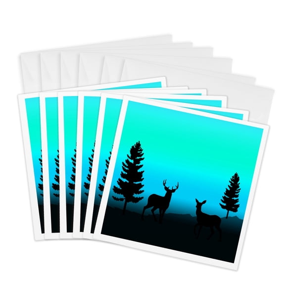 3drose, Deer - Doe and Buck at Dusk, 6 Greeting Cards with Envelopes