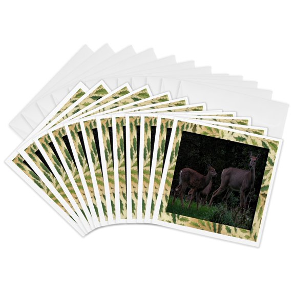 3drose, Deer Family at Dawn, 12 Greeting Cards with Envelopes