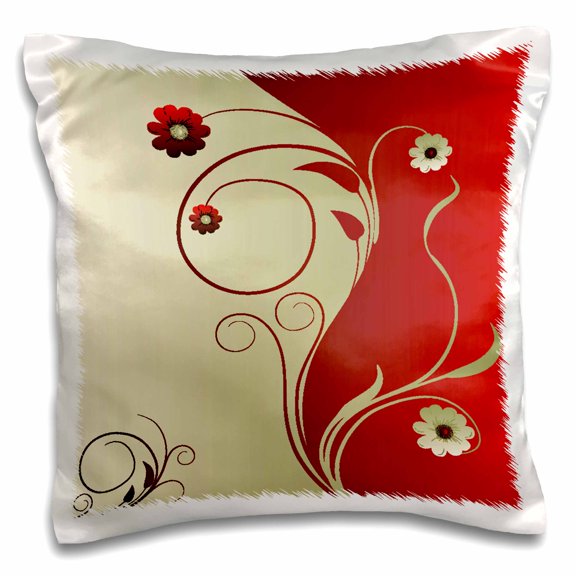 3drose, Delicate Red, and Cream Flowers and Flourishes, 16x16 inch Pillow Case