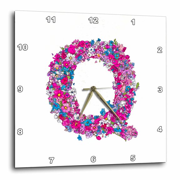 3drose, Delightful Letter Q. Enticing Colorful Spring Flowers Artsy Gift, 15x15 Wall Clock