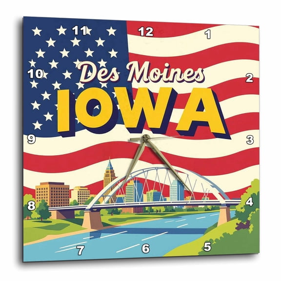 3drose, Des Moines, Iowa. the American Flag. Awesome Patriotic Family Gift, 13x13 Wall Clock