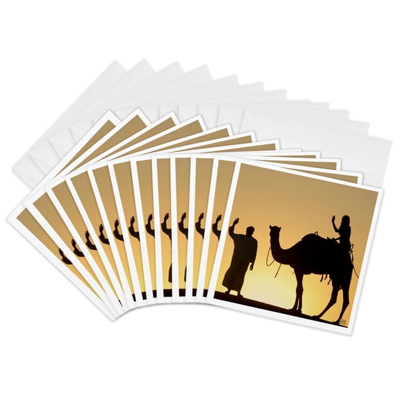 3drose, Desert Camels Are a Way of Transportation,and Are Also Used for Racing at Dubai Camel Racecourse 2, 12 Greeting Cards with Envelopes