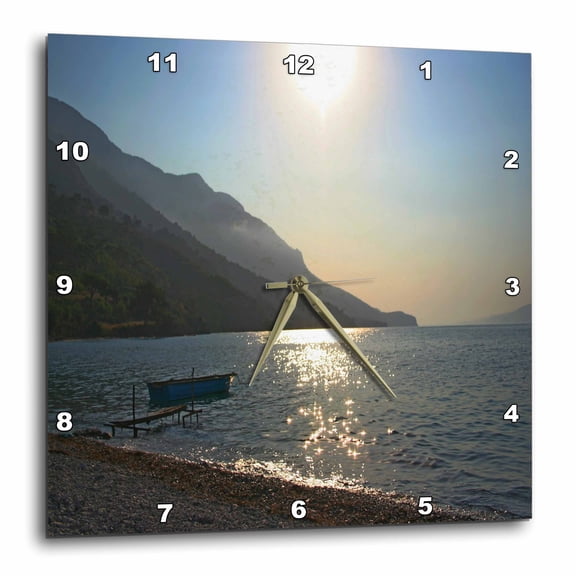 3drose, Deserted Beach and Fishing Boat at Akbuk, 10x10 Wall Clock