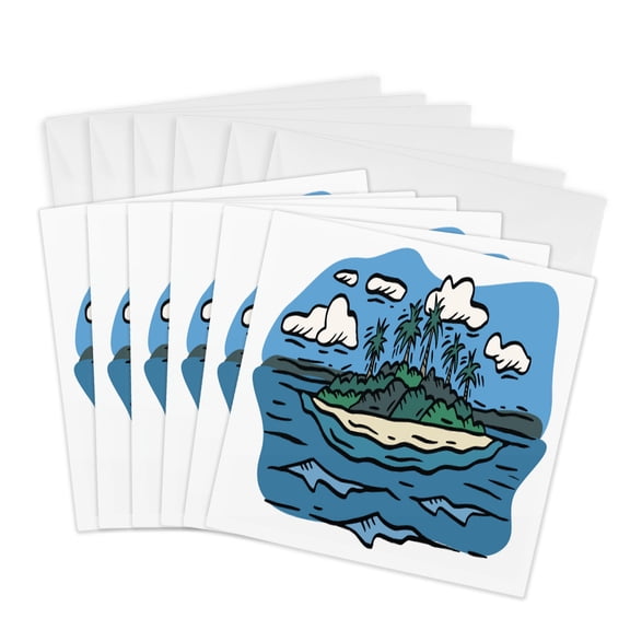 3drose, Deserted Tropcial Island, 6 Greeting Cards with Envelopes