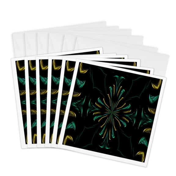 3drose, Design of Emerald and Gold Cross Pinwheel, 6 Greeting Cards with Envelopes