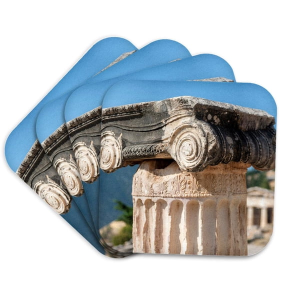3drose, Detail of Ionic Column, Delphi, Greece, Europe, Set of 4 Coasters - Cork