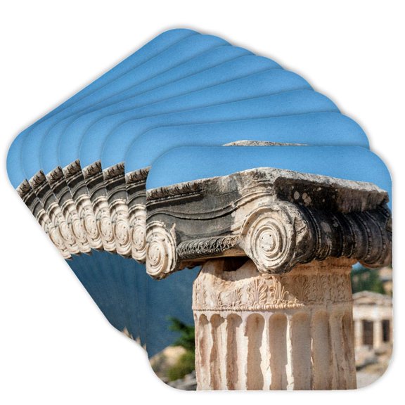 3drose, Detail of Ionic Column, Delphi, Greece, Europe, Set of 8 Coasters - Soft