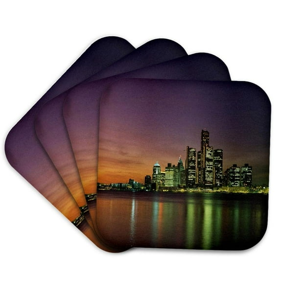 3drose, Detroit Michigan at Nite, Set of 4 Coasters - Cork
