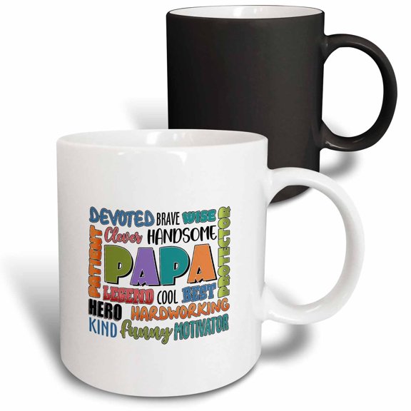 3drose, Devoted, Clever, Handsome, Kind, Motivator Papa Text Art for a Father, 11oz Magic Transforming Mug