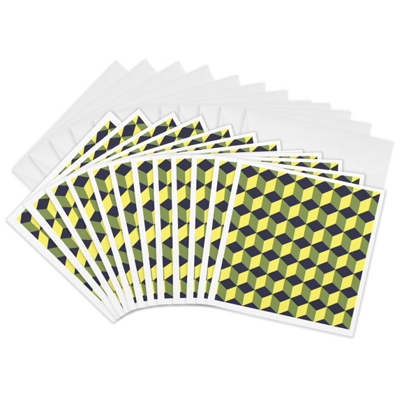 3drose, Diamond Repeating Pattern in Dark Grey Light Gray and Cream, 12 Greeting Cards with Envelopes