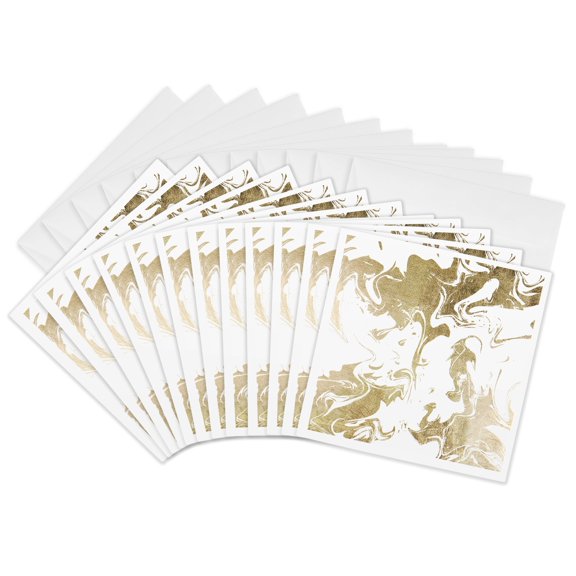 3drose, Digital Gold and White Marble Effect, 12 Greeting Cards with Envelopes