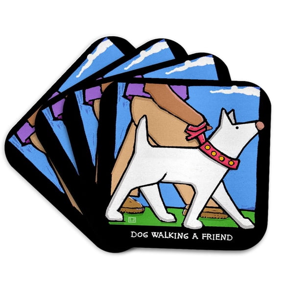 3drose, Dog Walker, Cartoon Dogs, Dogs, Dog, Funny Dogs, Puppies. Pets, Funny Pets, Animals, Set of 4 Coasters - Soft