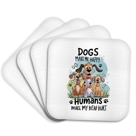 3drose, Dogs Make Me Happy, Humans Make My Head Hurt Funny Cool Artsy Gift, Set of 4 Coasters - Soft