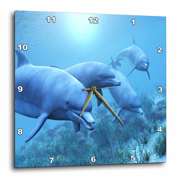 3drose, Dolphins Play Underwater, 10x10 Wall Clock