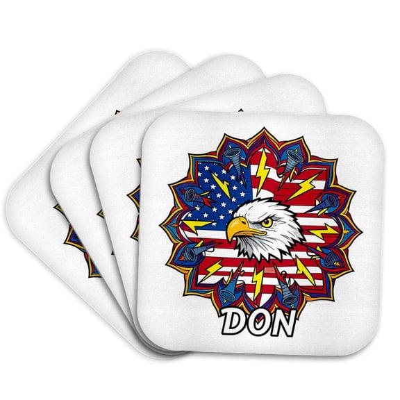 3drose, Don Man Name, American Flag, Eagle, Lightnings. Patriot Personal Gift, Set of 4 Coasters - Soft