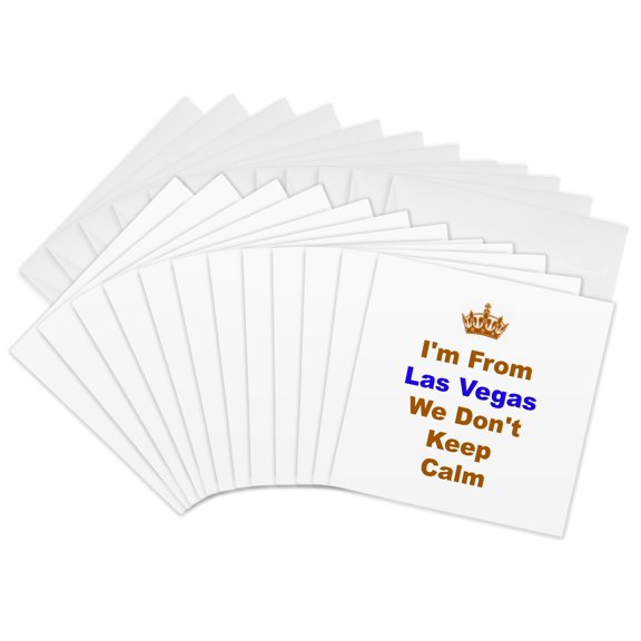 3drose, Dont Keep Calm, Las Vegas, Gold and Blue Letters on White Background, 12 Greeting Cards with Envelopes