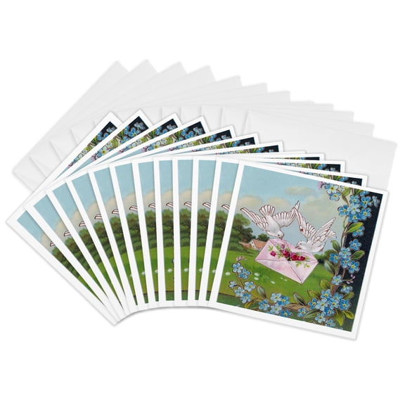 3drose, Doves Deliver Mail, 12 Greeting Cards with Envelopes