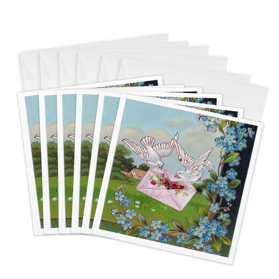 3drose, Doves Deliver Mail, 6 Greeting Cards with Envelopes