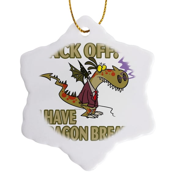 3drose, Dragon Breath Funny Cartoon, 3 inch Snowflake Porcelain Ornament
