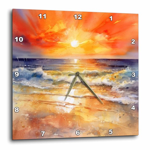 3drose, Dramatic Orange Sunset Beach Scene, 10x10 Wall Clock