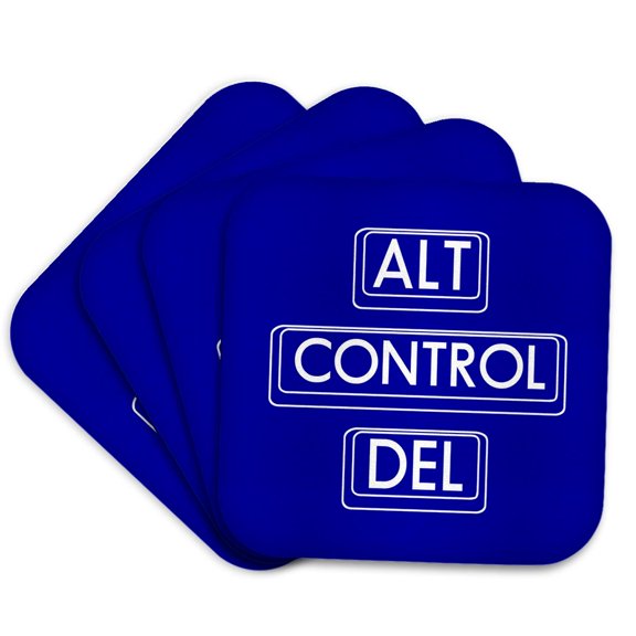 3drose, Drawings of Computer Keyboard Keys Alt, Control, Del, White on Blue, Set of 4 Coasters - Soft
