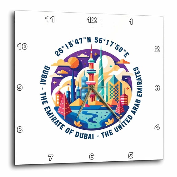 3drose, Dubai, the United Arab Emirates, Cityscape, Coordinates. Travel Gift, 15x15 Wall Clock