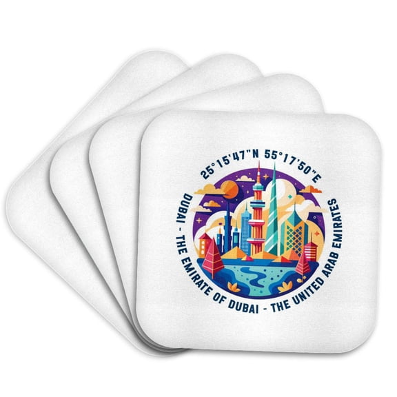3drose, Dubai, the United Arab Emirates, Cityscape, Coordinates. Travel Gift, Set of 4 Coasters - Cork