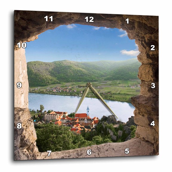 3drose, Durnstein, Austria, Danube River, Durnstein Castle-eu03 Mgl0005 - Miva Stock, 10x10 Wall Clock
