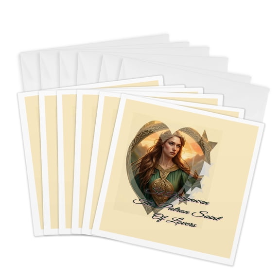 3drose, Dwynwen the Patron Saint of Lovers Welsh Valentine Greeting, 6 Greeting Cards with Envelopes