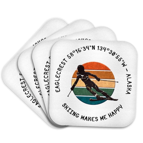 3drose, Eaglecrest, Alaska. Woman Skier on White. Downhill Skiing Sport Gift, Set of 4 Coasters - Cork