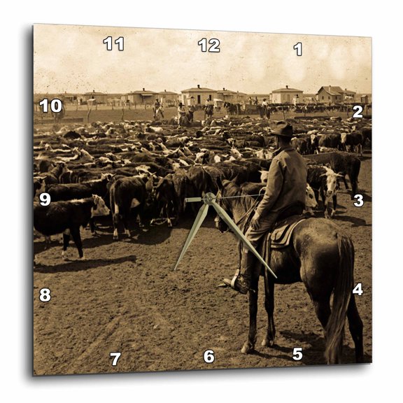 3drose, Early 1900s under a Big Blue Texas Sky Sepia, 10x10 Wall Clock