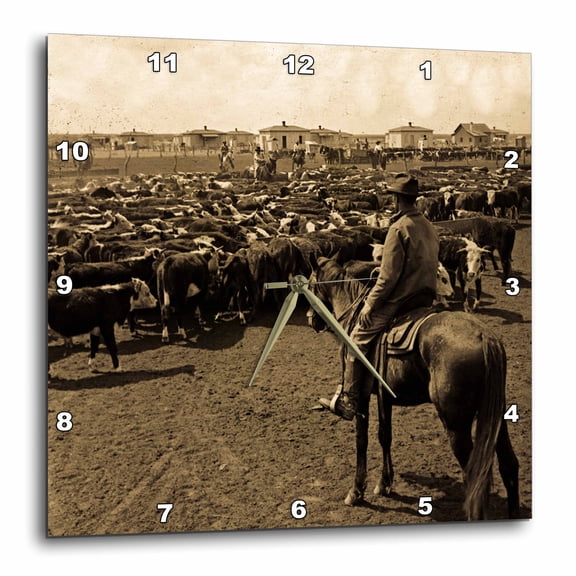 3drose, Early 1900s under a Big Blue Texas Sky Sepia, 15x15 Wall Clock