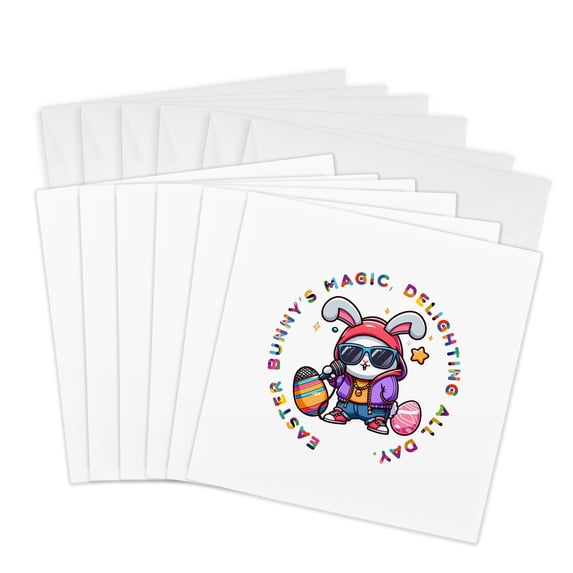 3drose, Easter Bunny Magic, Delighting All Day. Happy Easter Gift for All, 6 Greeting Cards with Envelopes