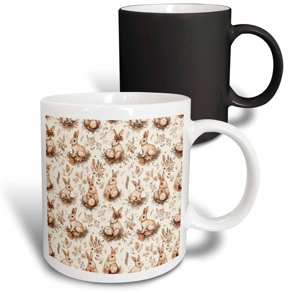3drose, Easter Bunny in a Nest, Painted Egg, Plants, Wonderful Pattern Gift, 11oz Magic Transforming Mug