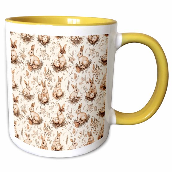 3drose, Easter Bunny in a Nest, Painted Egg, Plants, Wonderful Pattern Gift, 11oz Two-tone Yellow Mug