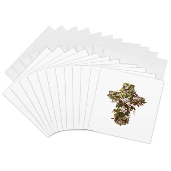 3drose, Easter Christian Cross of Flowers Cut Out, 12 Greeting Cards with Envelopes