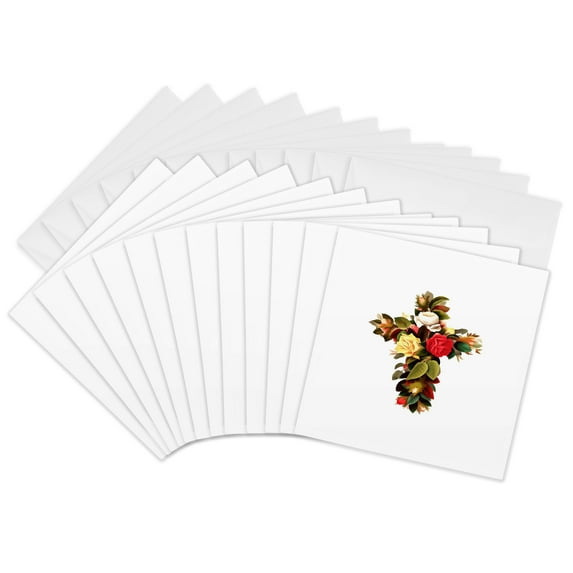 3drose, Easter Christian Cross of Roses Cut Out, 12 Greeting Cards with Envelopes