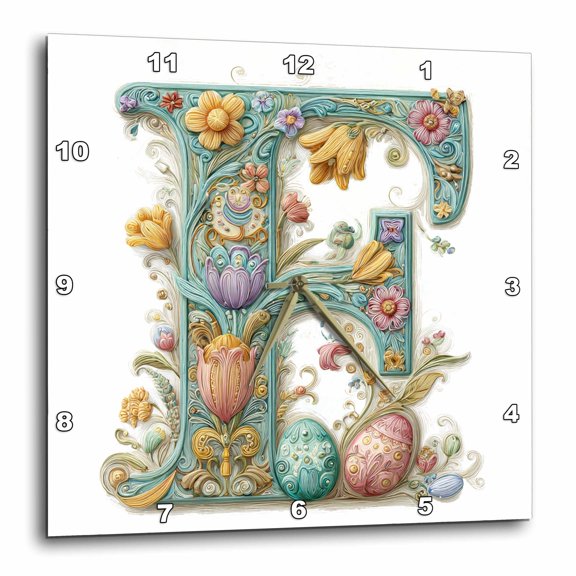 3drose, Easter Ornamental Monogram F, 10x10 Wall Clock