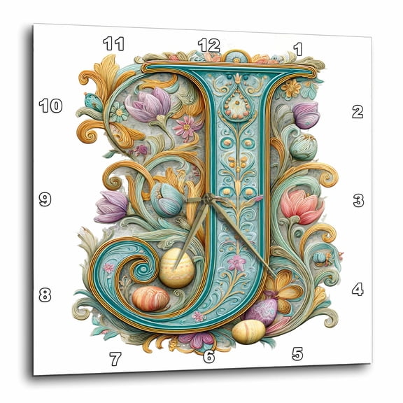 3drose, Easter Ornamental Monogram J, 15x15 Wall Clock