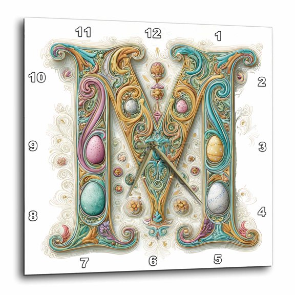 3drose, Easter Ornamental Monogram M, 10x10 Wall Clock