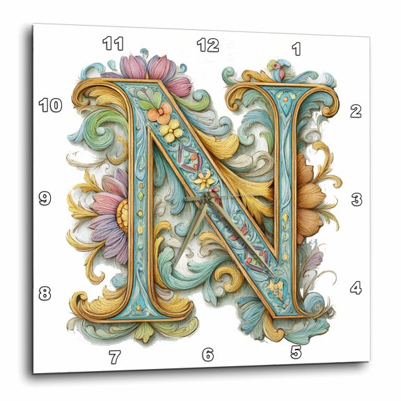 3drose, Easter Ornamental Monogram N, 15x15 Wall Clock