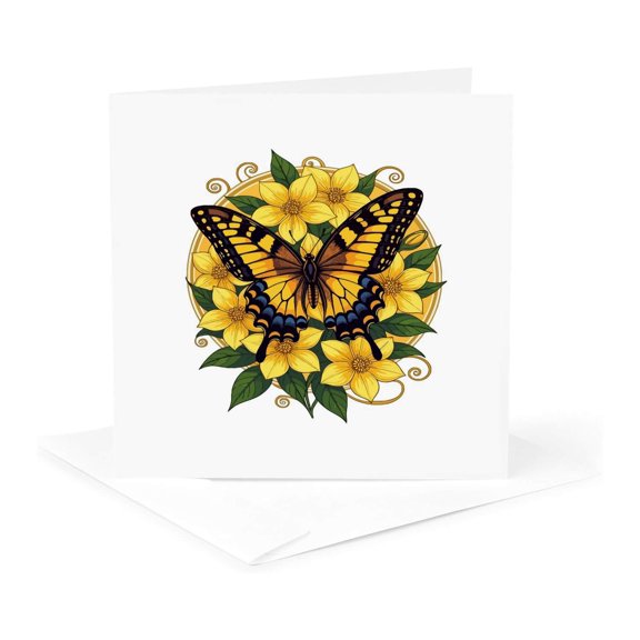 3drose, Eastern Tiger Swallowtail Butterfly with Yellow Jasmine, 1 Greeting Card with Envelope