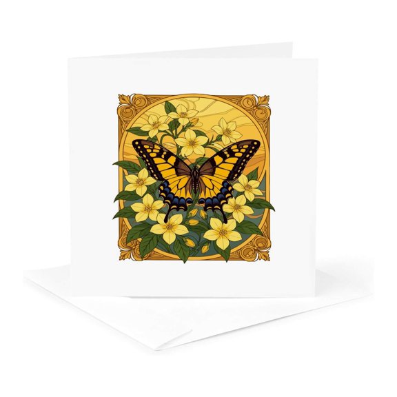 3drose, Eastern Tiger Swallowtail with Yellow Jasmine, 1 Greeting Card with Envelope