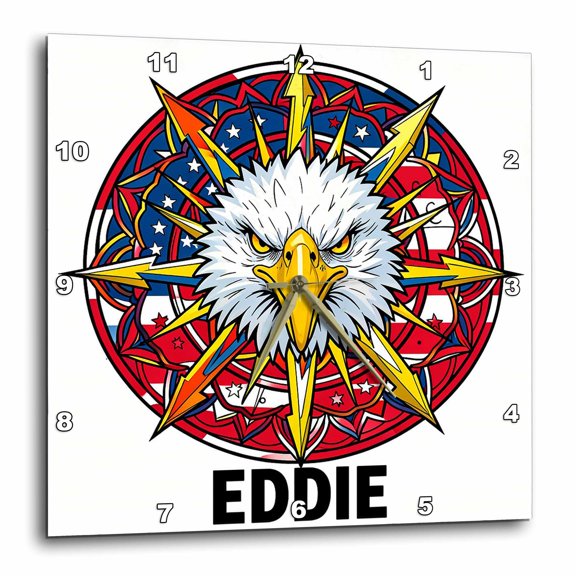 3drose, Eddie Man Name, American Flag, Eagle. Cool Patriot Personal Art Gift, 10x10 Wall Clock