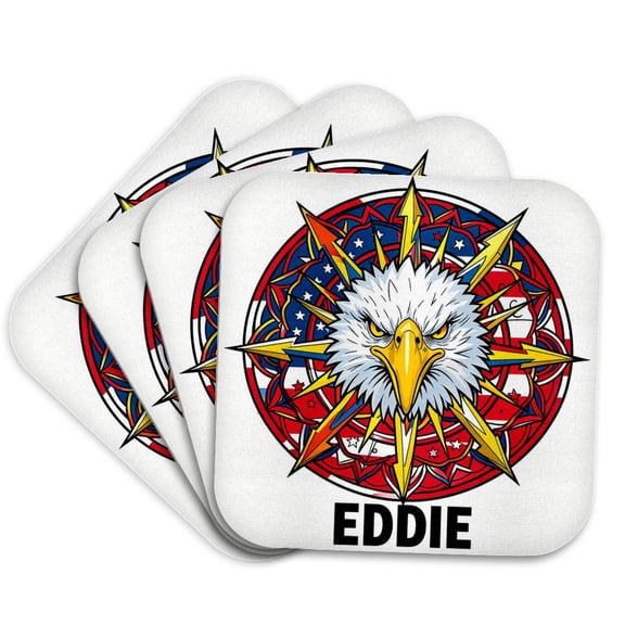 3drose, Eddie Man Name, American Flag, Eagle. Cool Patriot Personal Art Gift, Set of 4 Coasters - Soft