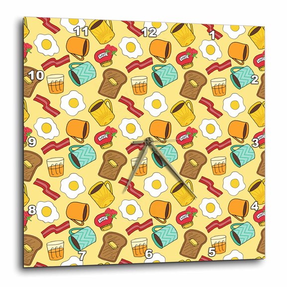 3drose, Eggs, Bacon, Toast, Coffee, Jam Morning Breakfast Pattern, 15x15 Wall Clock