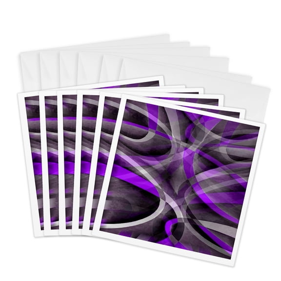 3drose, Eighties Light Purple on Grey Abstract Strip Pattern, 6 Greeting Cards with Envelopes